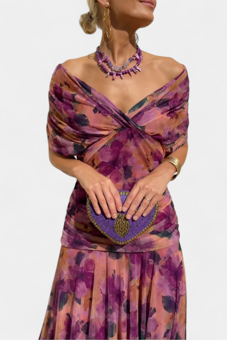 Abito midi da donna incrociato con scollo a V