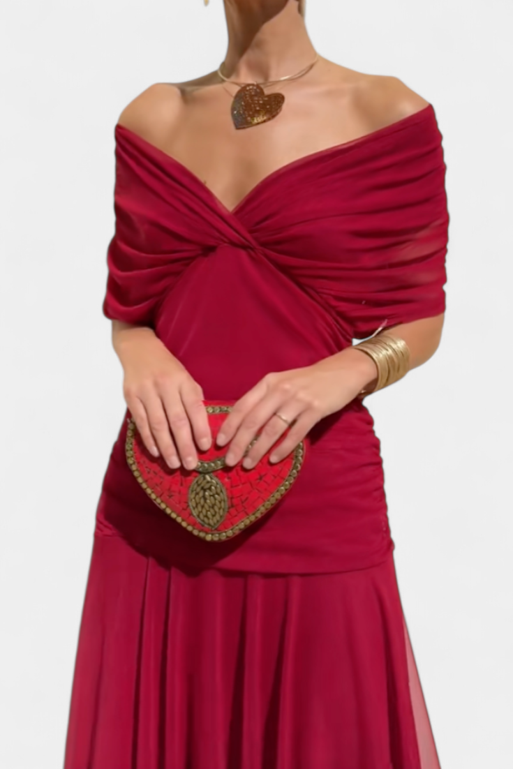 Abito midi da donna incrociato con scollo a V