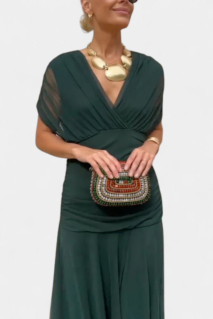 Abito midi da donna incrociato con scollo a V