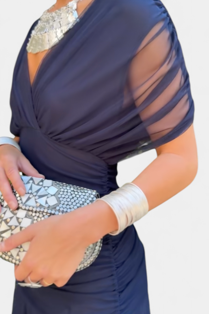 Abito midi da donna incrociato con scollo a V