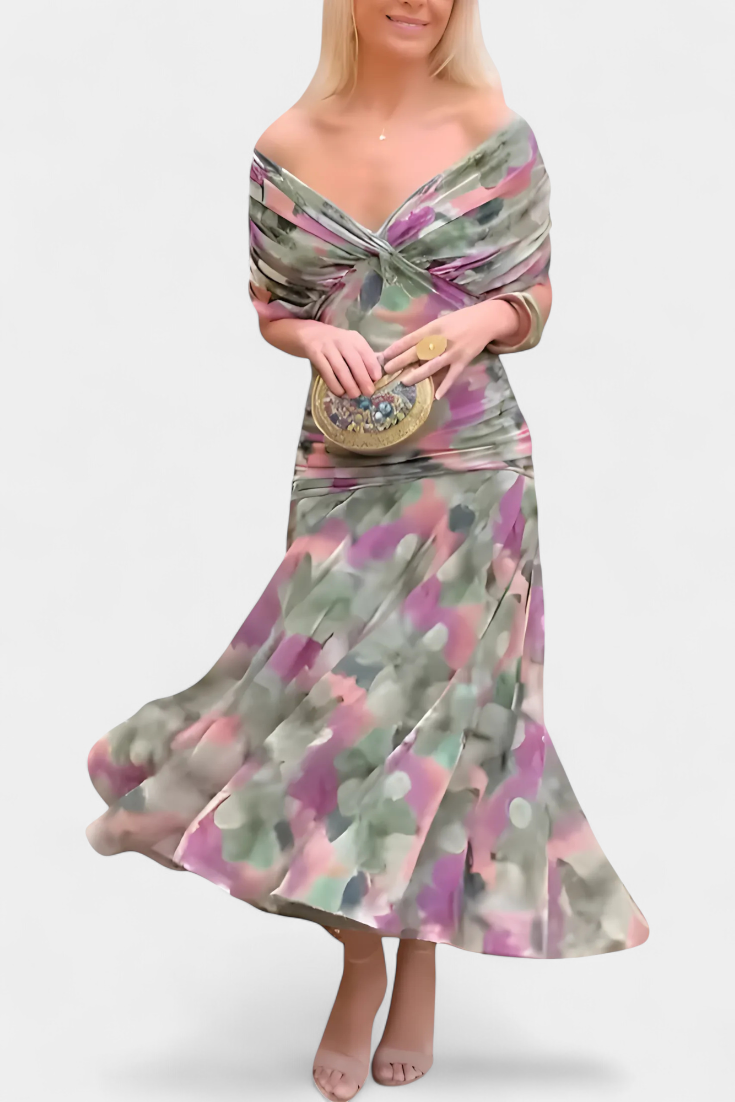 Abito midi da donna incrociato con scollo a V