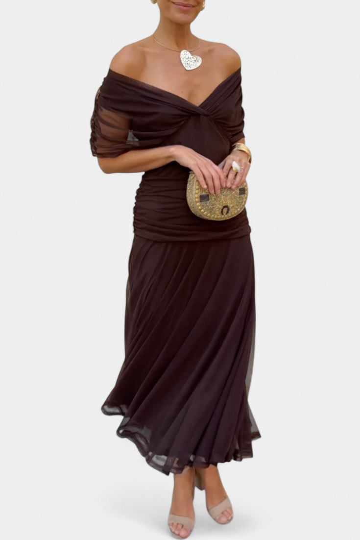 Abito midi da donna incrociato con scollo a V