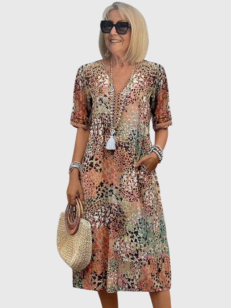 Abito midi da donna linea ad A con scollo a V
