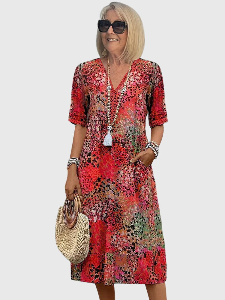 Abito midi da donna linea ad A con scollo a V