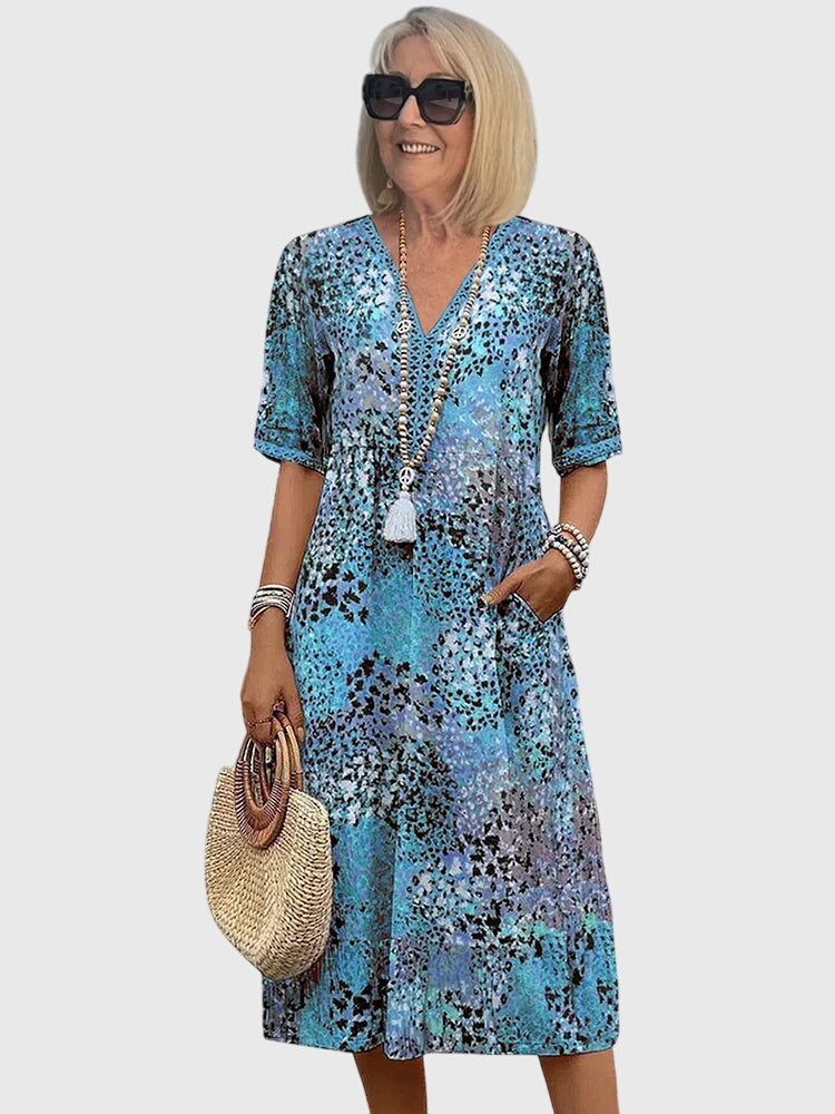 Abito midi da donna linea ad A con scollo a V