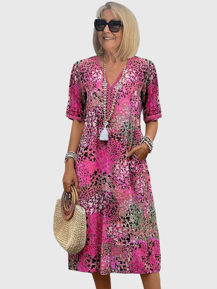 Abito midi da donna linea ad A con scollo a V
