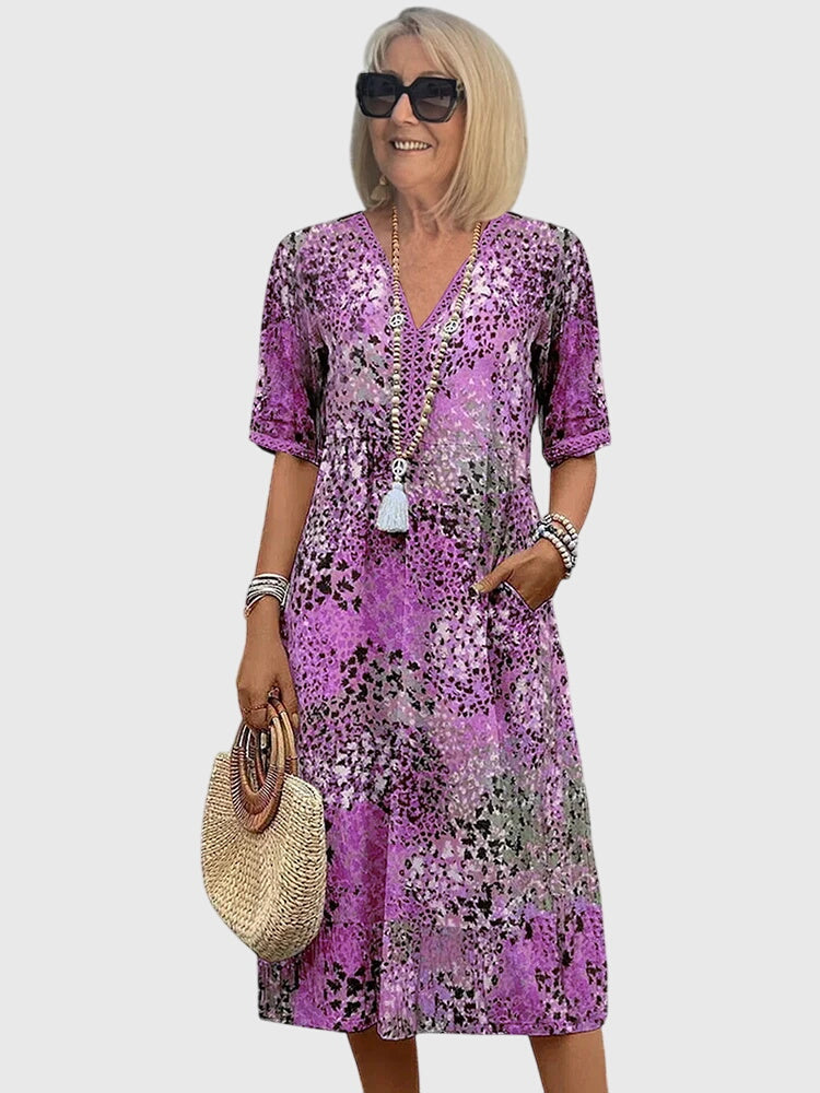 Abito midi da donna linea ad A con scollo a V