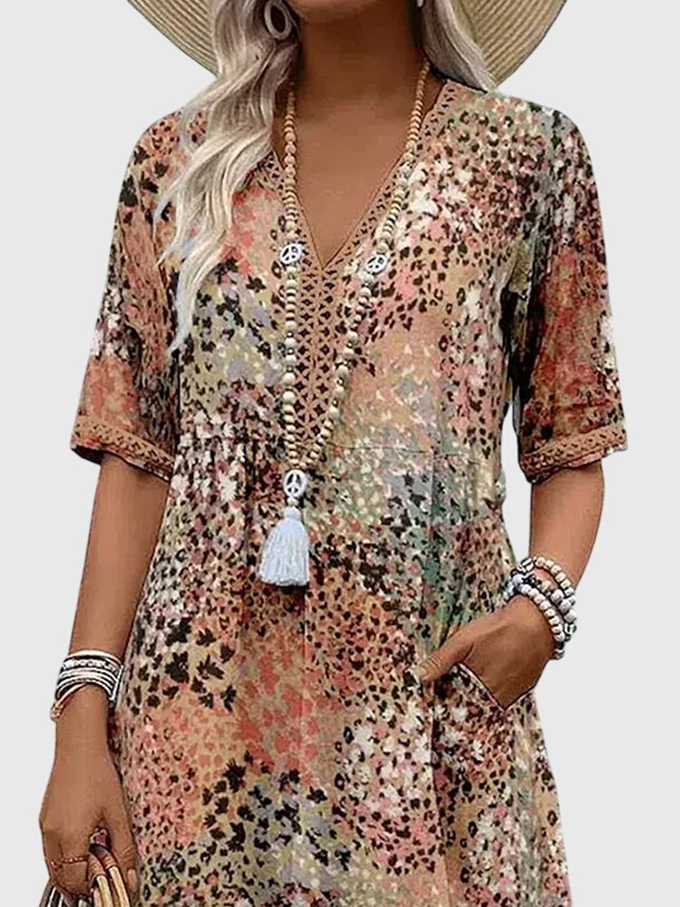 Abito midi da donna linea ad A con scollo a V