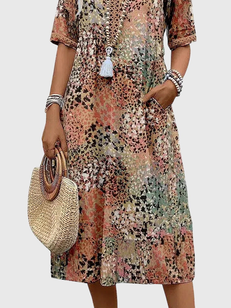 Abito midi da donna linea ad A con scollo a V