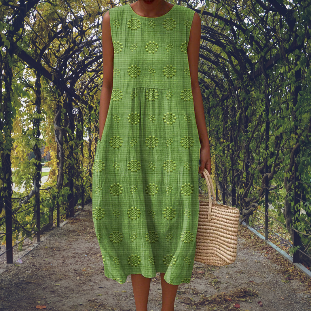 Abito midi da donna senza maniche a linea A in cotone