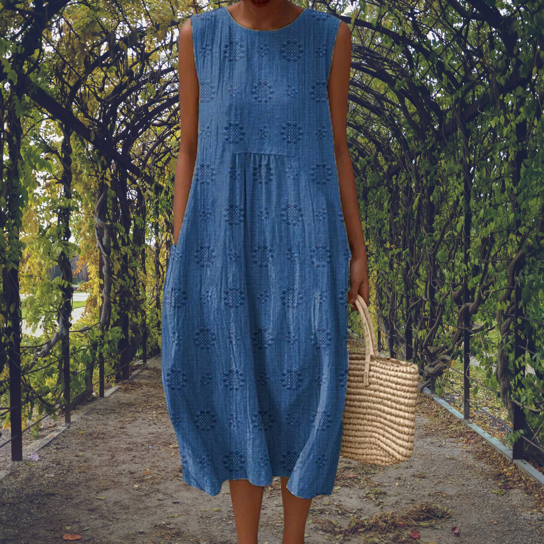 Abito midi da donna senza maniche a linea A in cotone