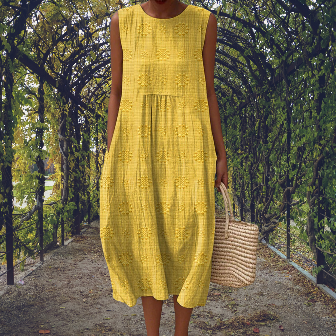 Abito midi da donna senza maniche a linea A in cotone