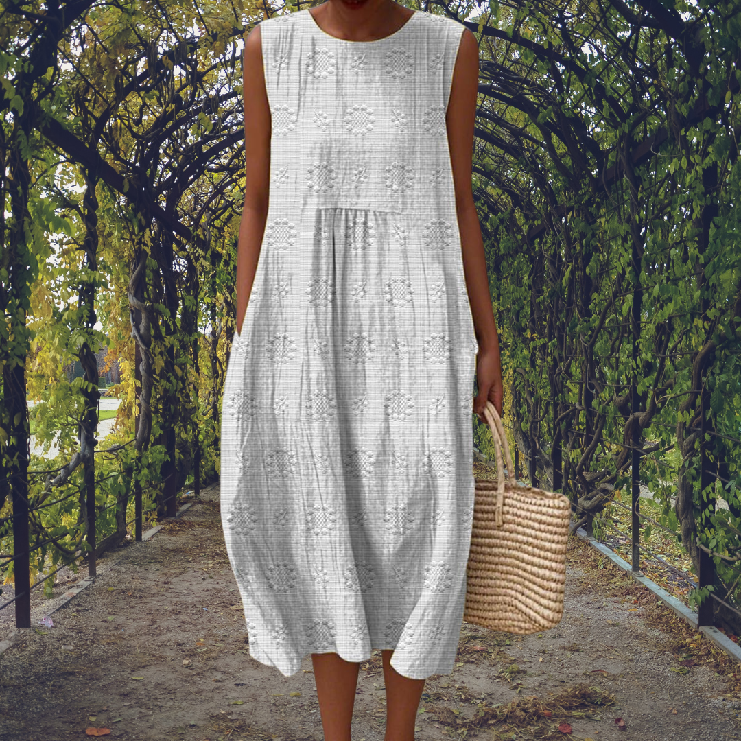 Abito midi da donna senza maniche a linea A in cotone