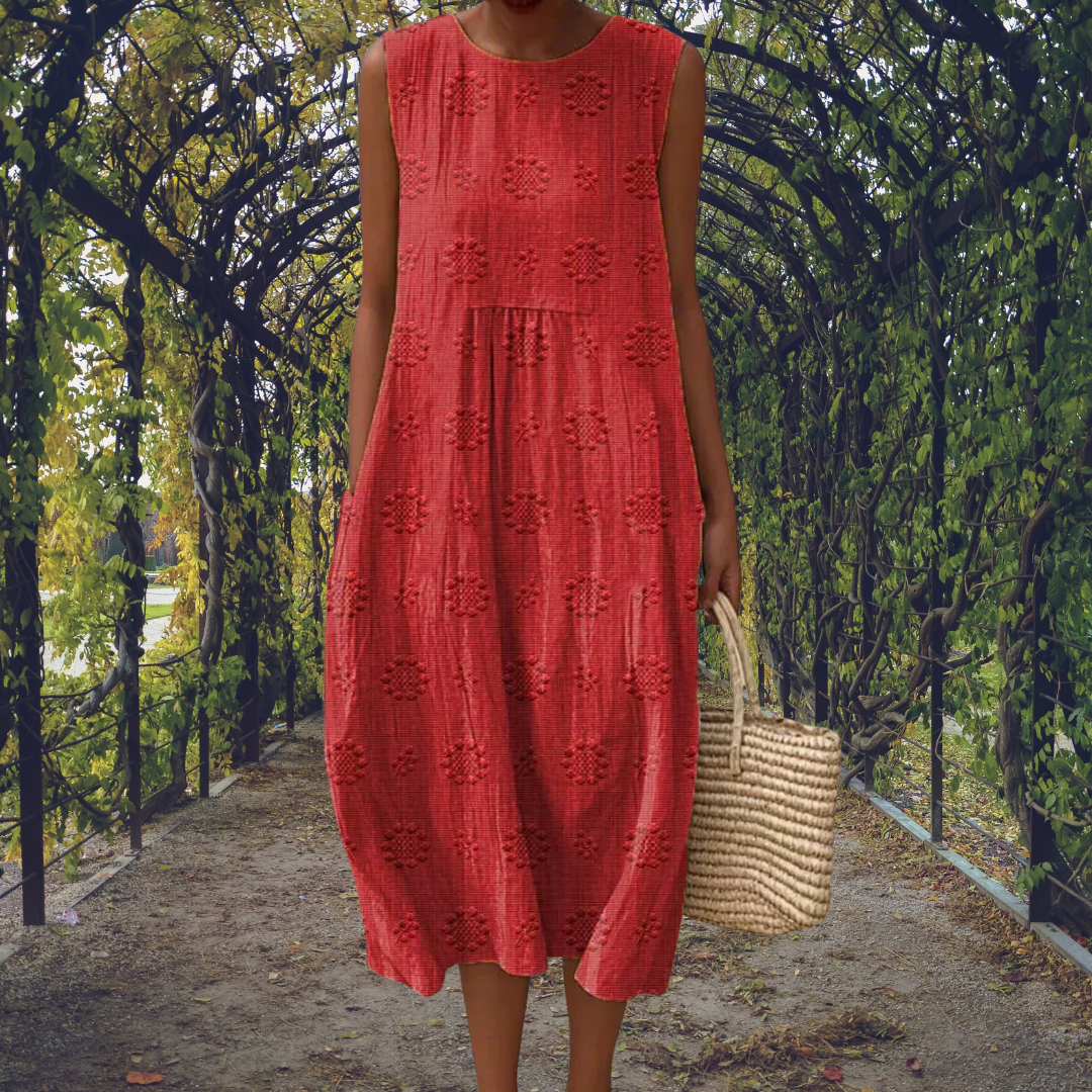 Abito midi da donna senza maniche a linea A in cotone