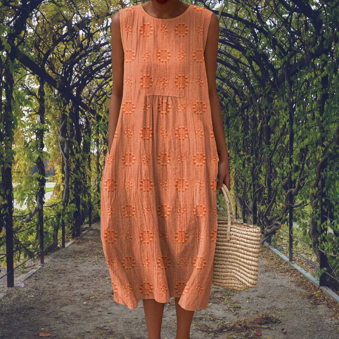 Abito midi da donna senza maniche a linea A in cotone