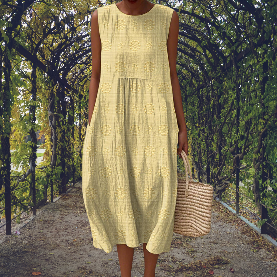 Abito midi da donna senza maniche a linea A in cotone