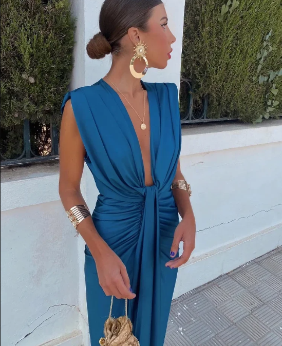 Abito Midi da Donna Senza Maniche con Scollo a V