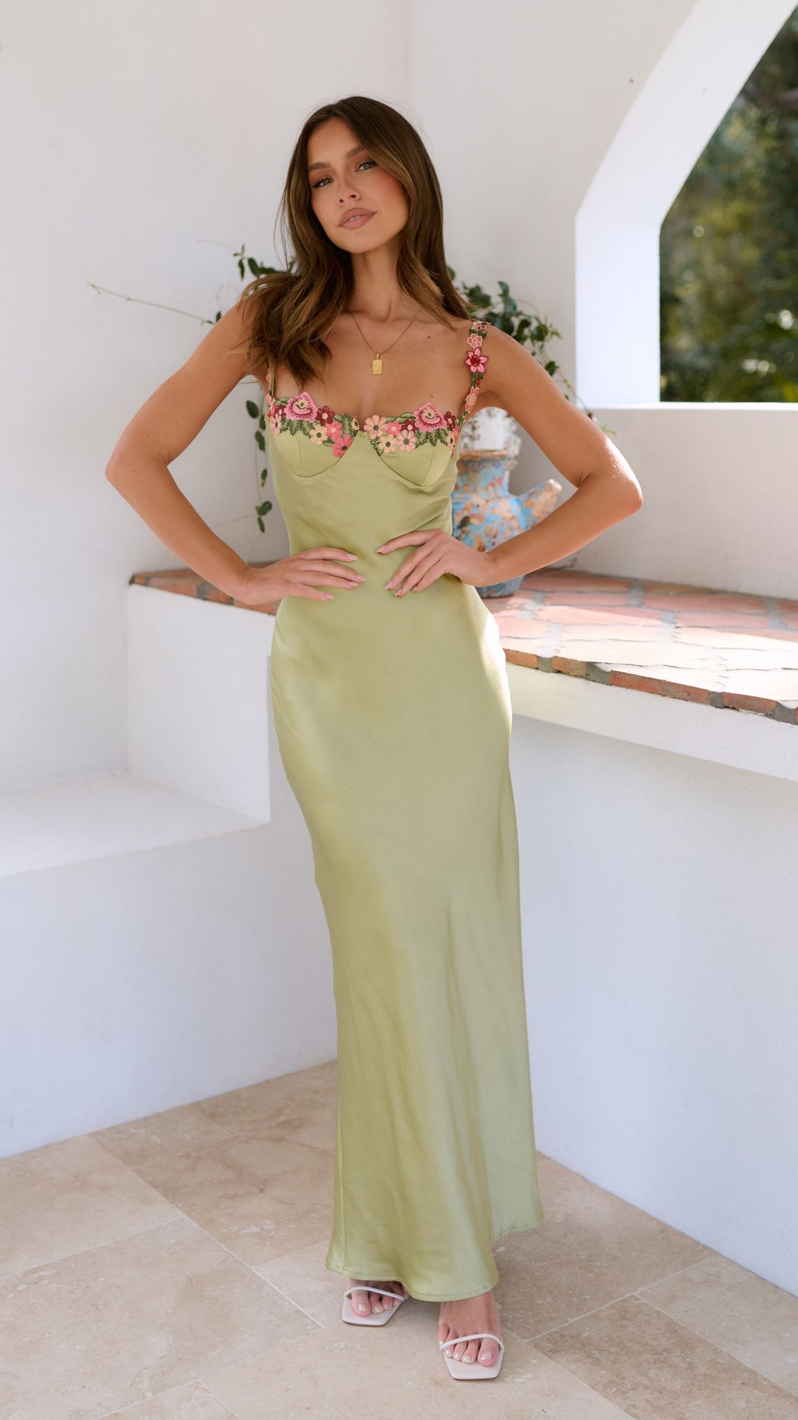 Abito midi slip da donna a fiori con spalline sottili