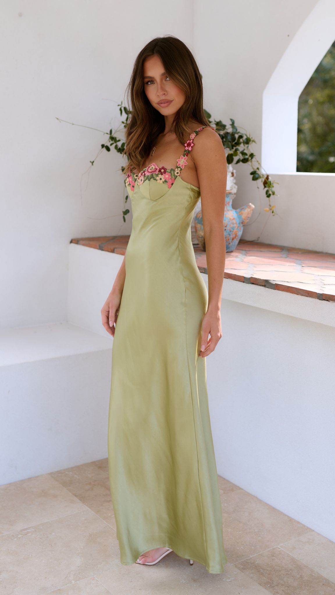 Abito midi slip da donna a fiori con spalline sottili