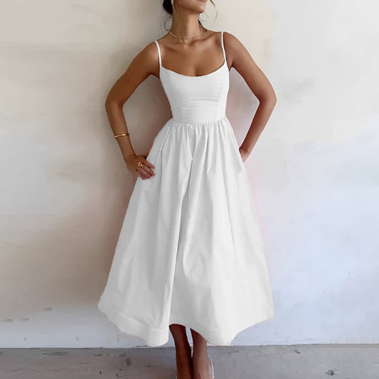 Abito midi smanicato a linea A da donna