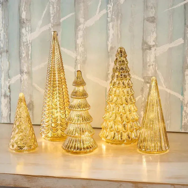 Alberi di Natale in vetro soffiato a mano con illuminazione a LED calda