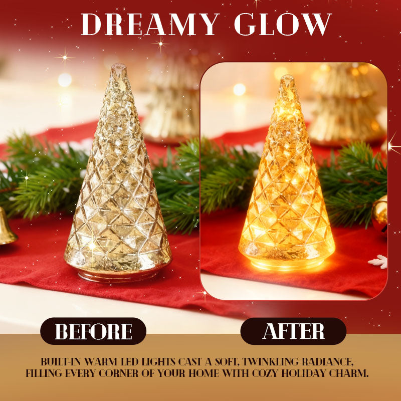 Alberi di Natale in vetro soffiato a mano con illuminazione a LED calda