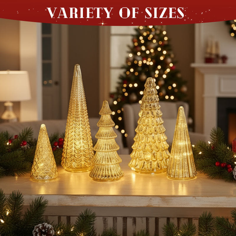 Alberi di Natale in vetro soffiato a mano con illuminazione a LED calda