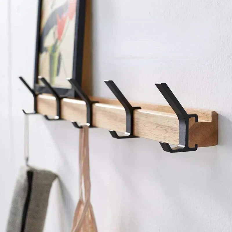 Appendiabiti da Parete con Ganci Scorrevoli - Elegante Combinazione di Legno e Metallo