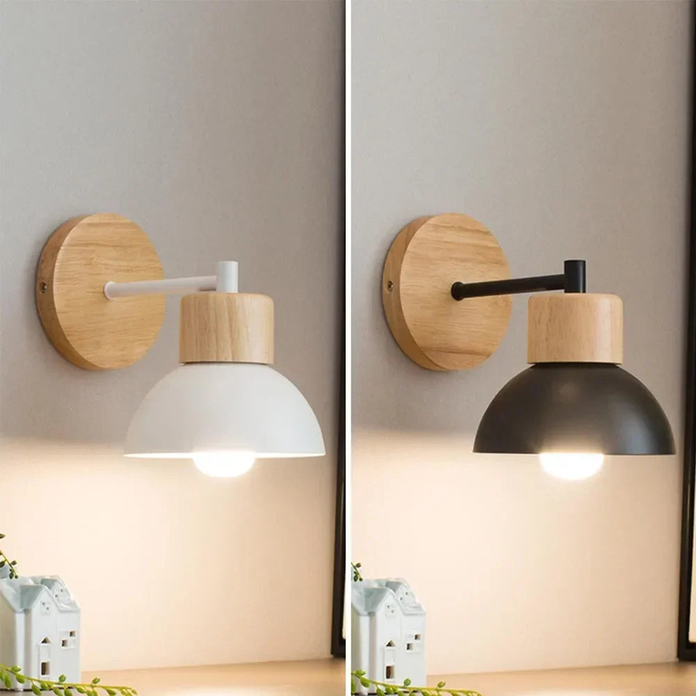Applique da Parete in Legno e Metallo | Lampada Moderna in Stile Scandinavo da Comodino