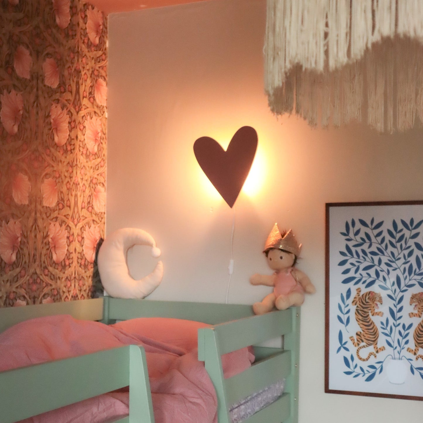 Applique da Parete in Legno per Cameretta Bambini | A Forma di Cuore - Rosa Terracotta