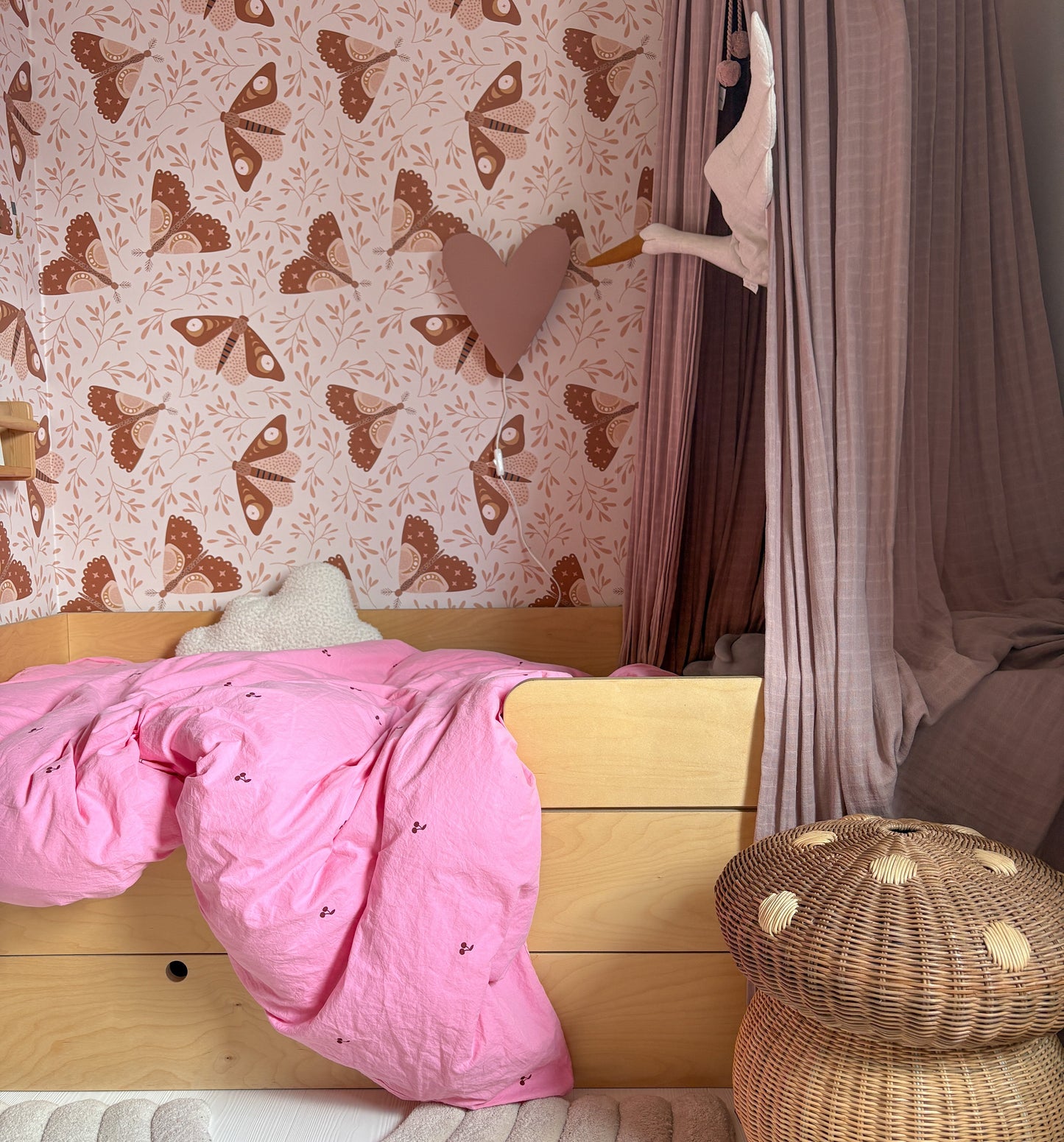 Applique da Parete in Legno per Cameretta Bambini | A Forma di Cuore - Rosa Terracotta