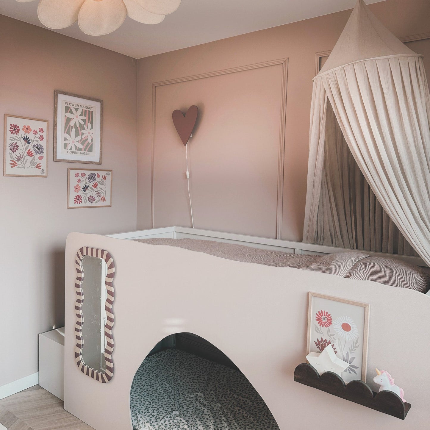 Applique da Parete in Legno per Cameretta Bambini | A Forma di Cuore - Rosa Terracotta