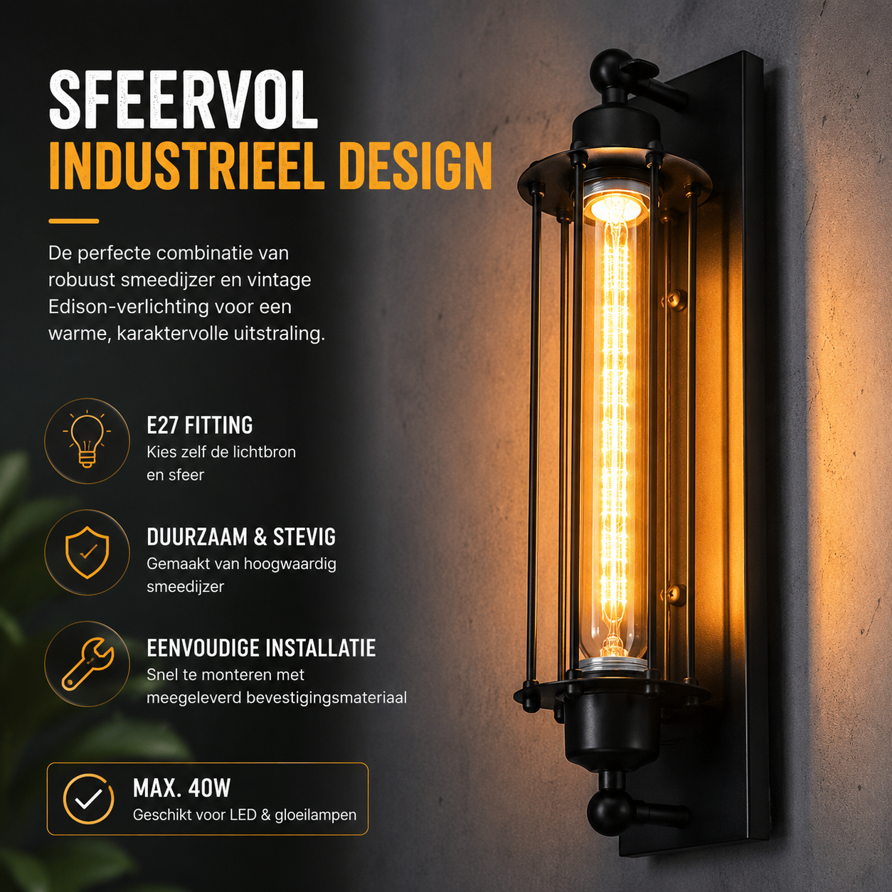 Applique da parete industriale retrò E27 | Lampada da parete classica dal design moderno a LED per decorazione domestica