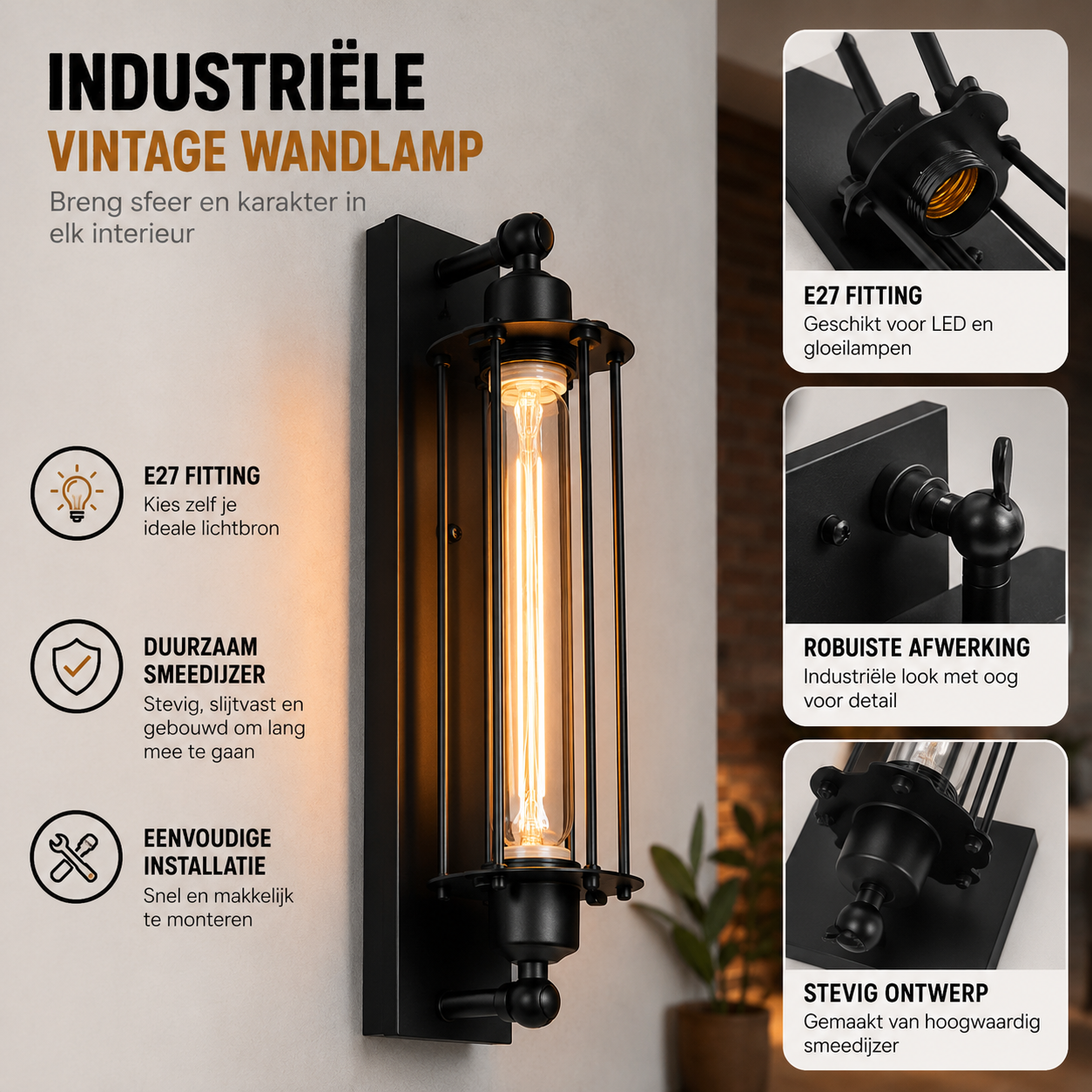 Applique da parete industriale retrò E27 | Lampada da parete classica dal design moderno a LED per decorazione domestica