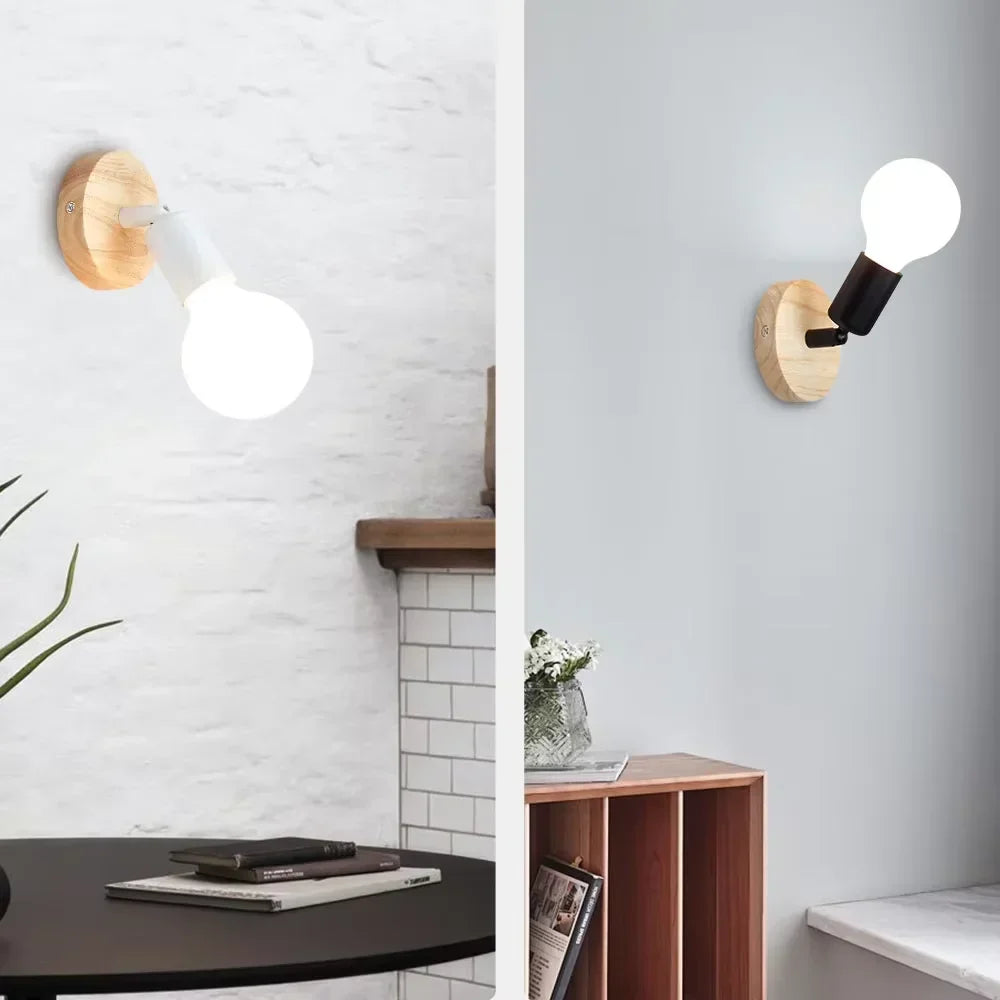 Applique retrò vintage | Lampada da parete regolabile in metallo e legno