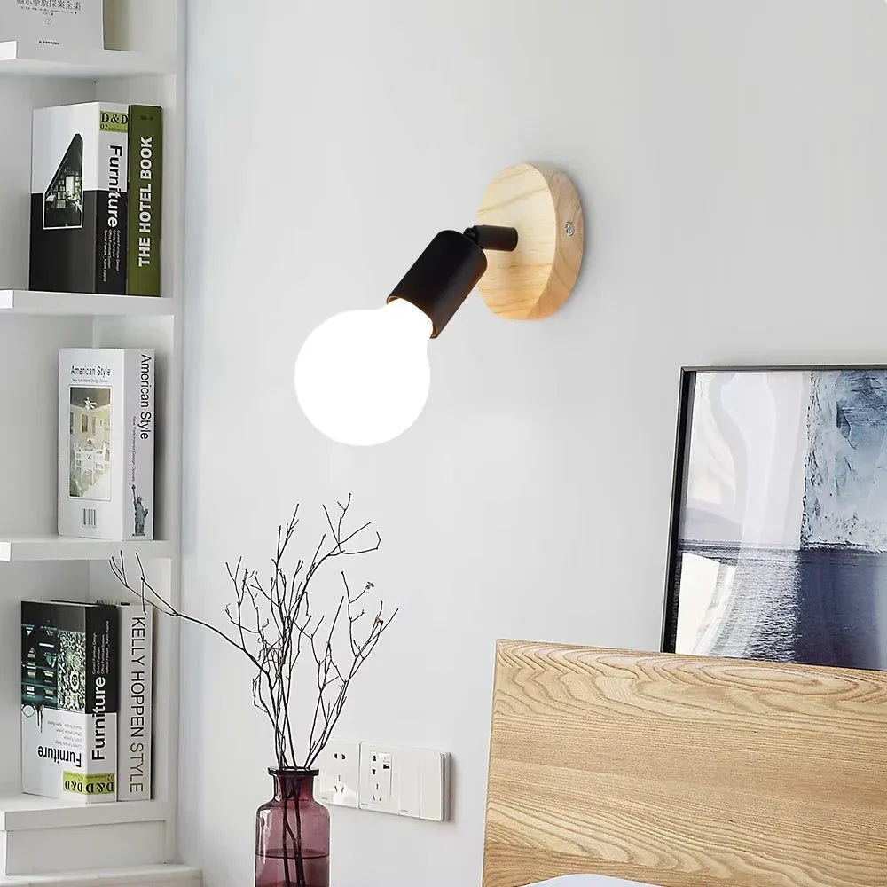 Applique retrò vintage | Lampada da parete regolabile in metallo e legno