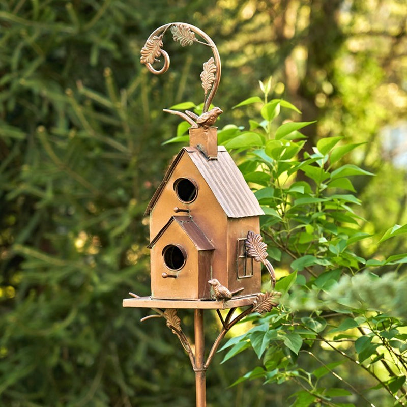 Asta Decorativa da Giardino con Casetta per Uccelli in Metallo da Esterno