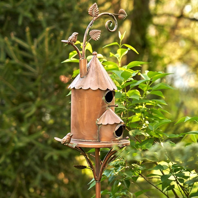 Asta Decorativa da Giardino con Casetta per Uccelli in Metallo da Esterno