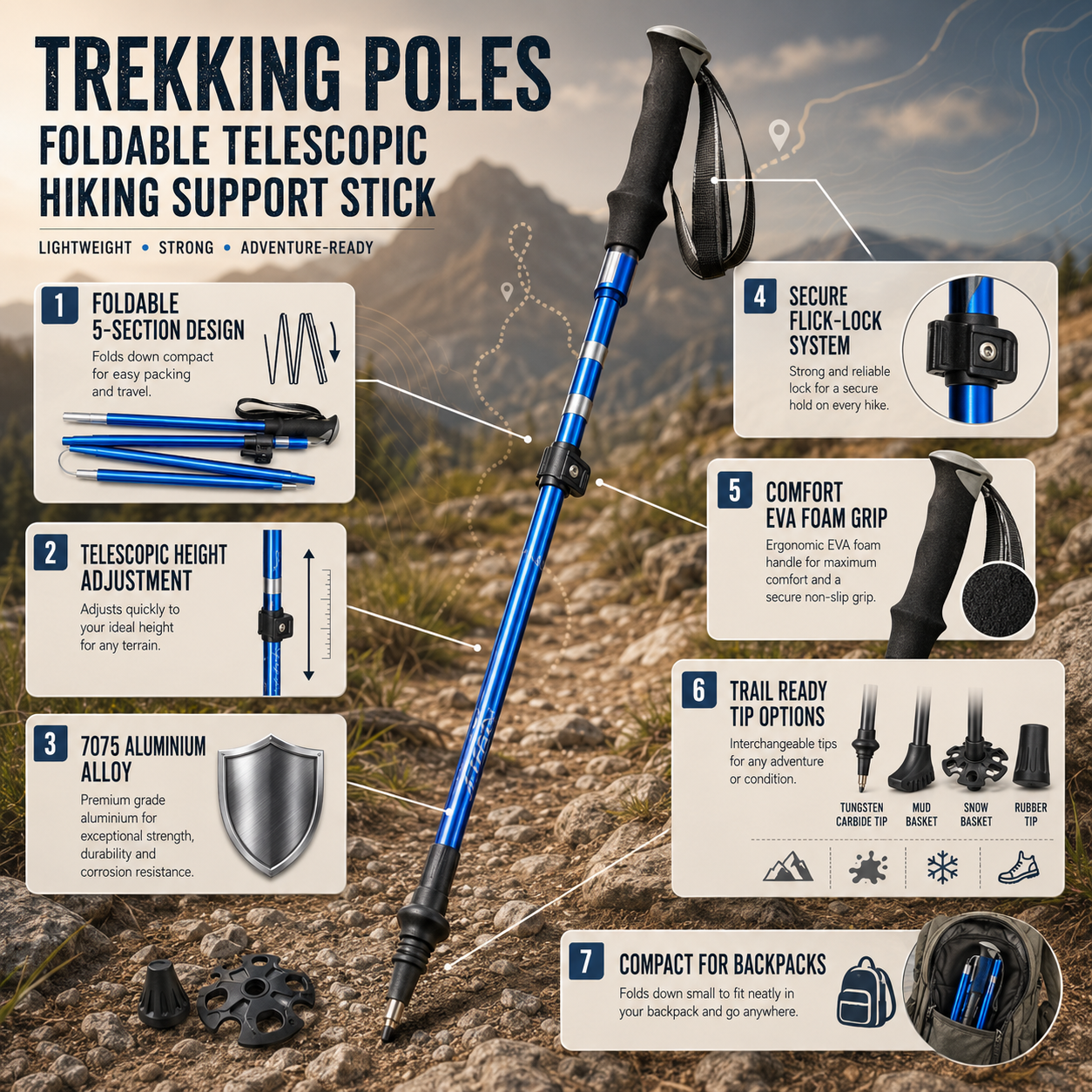 Bastoncini da trekking telescopici pieghevoli per supporto