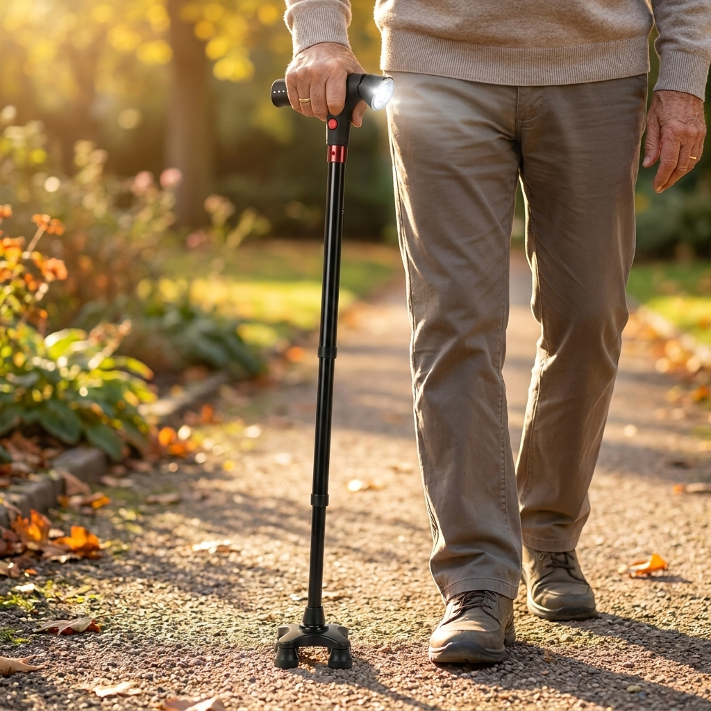 Bastone da Passeggio Smart per Anziani con Allarme di Emergenza e Luce LED