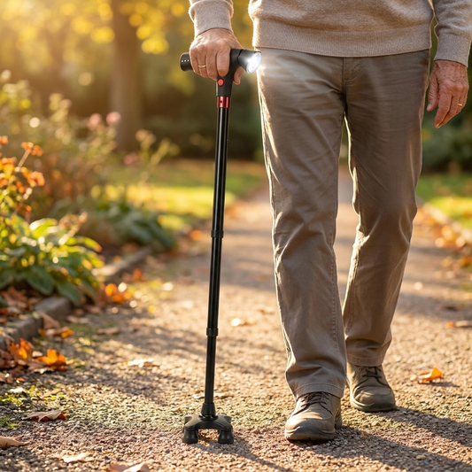 Bastone da Passeggio Smart per Anziani con Allarme di Emergenza e Luce LED