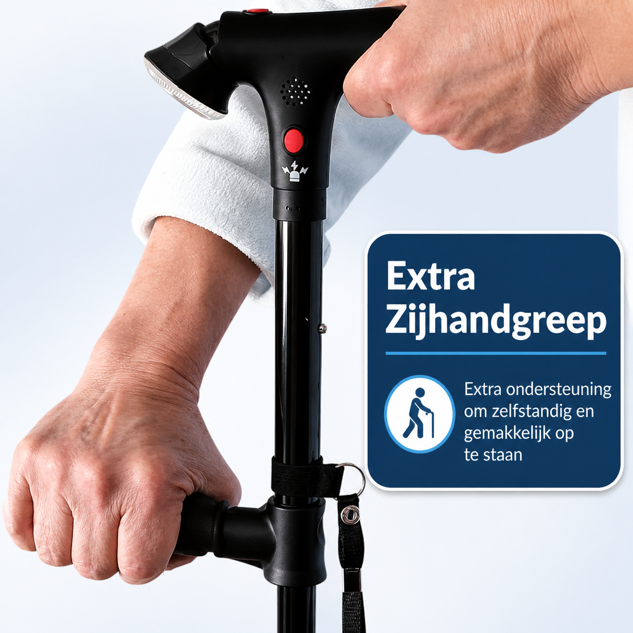 Bastone da Passeggio Smart per Anziani con Allarme di Emergenza e Luce LED
