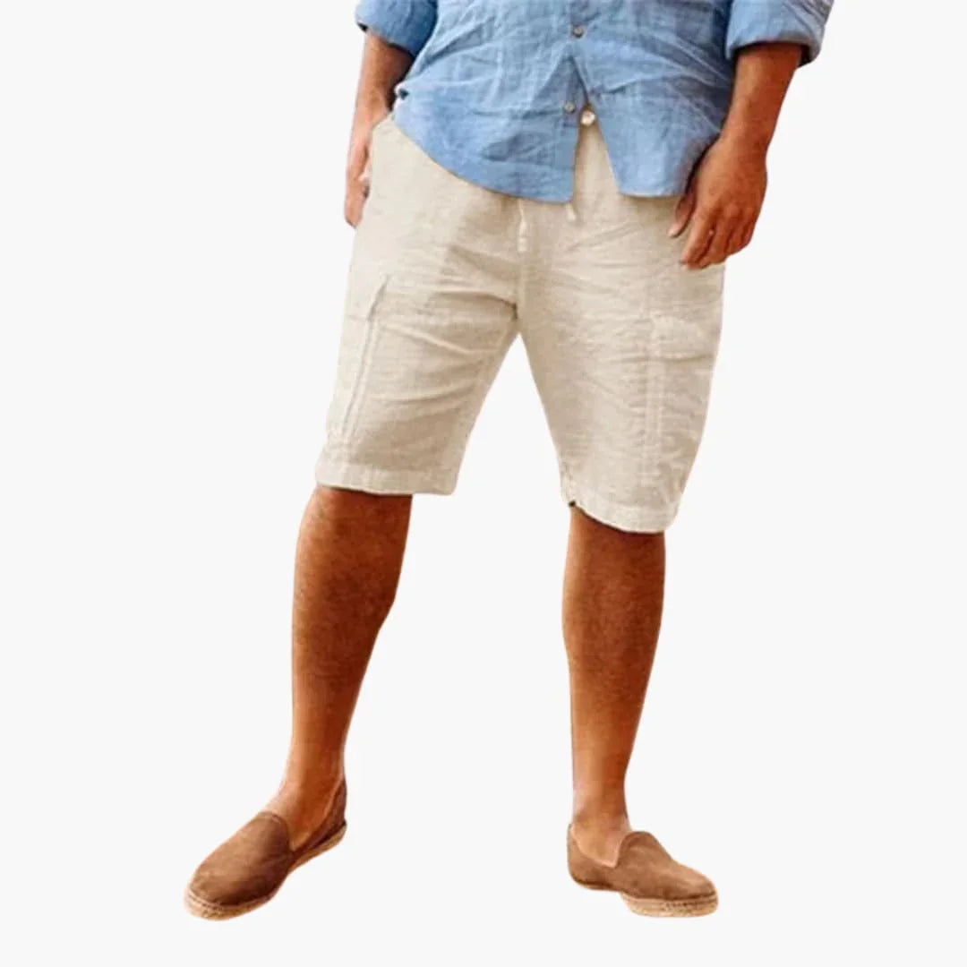 Bermuda estivi da uomo in lino con tasche laterali