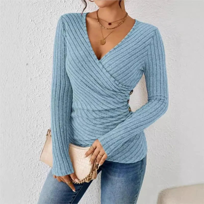 Blusa a portafoglio a maniche lunghe da donna