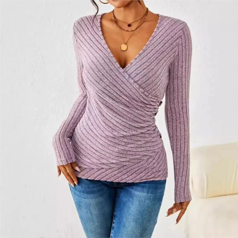 Blusa a portafoglio a maniche lunghe da donna