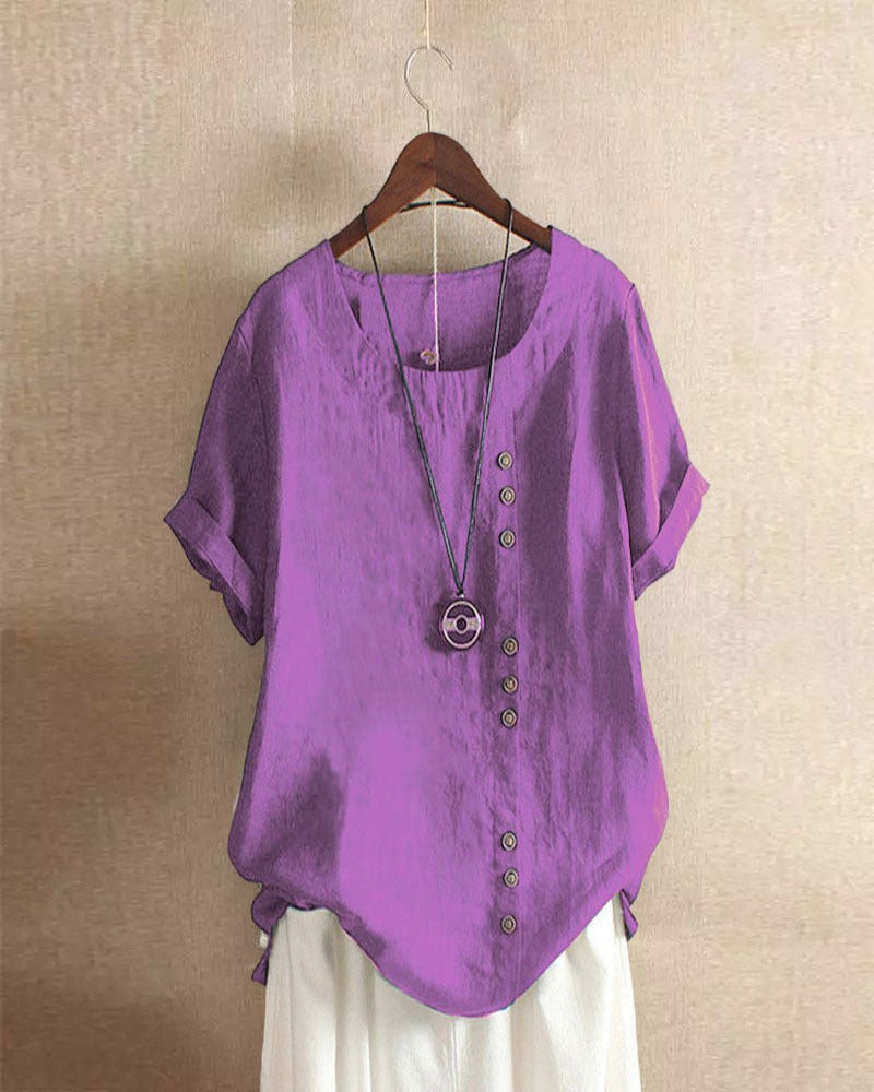 Blusa a tinta unita a maniche corte con scollo rotondo