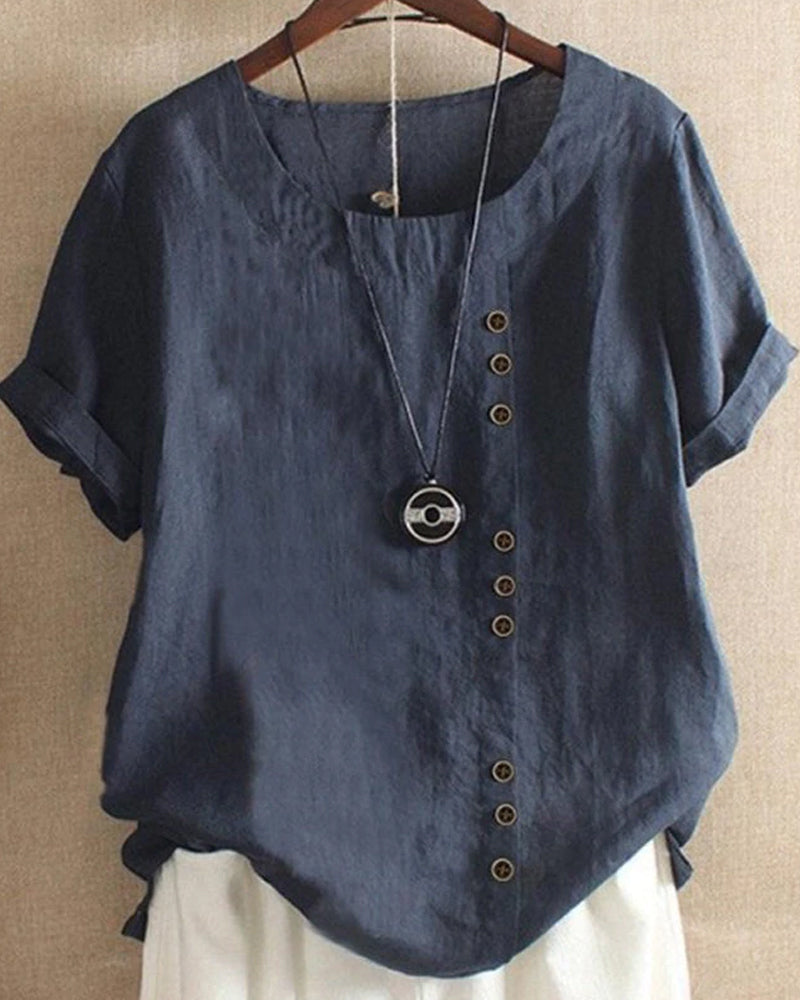 Blusa da Donna a Maniche Corte con Bottoni