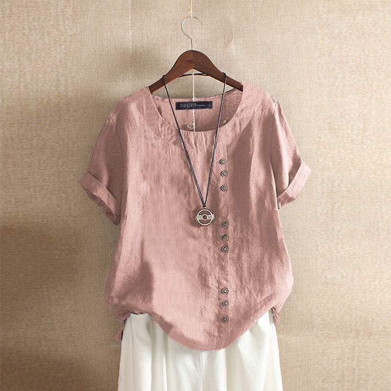 Blusa da donna a maniche corte con chiusura a bottoni