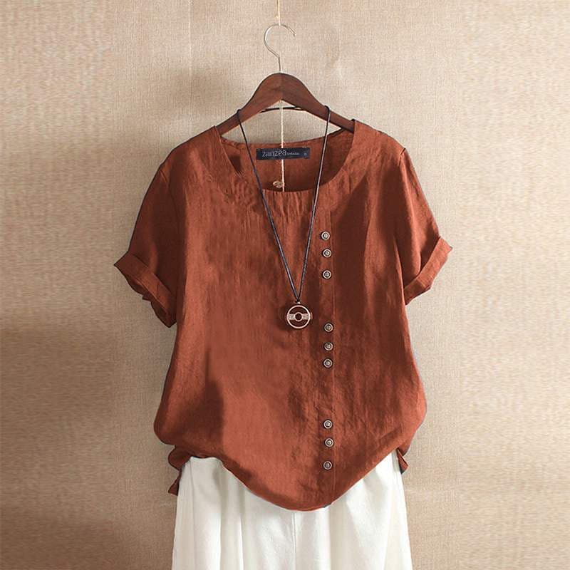Blusa da donna a maniche corte con chiusura a bottoni
