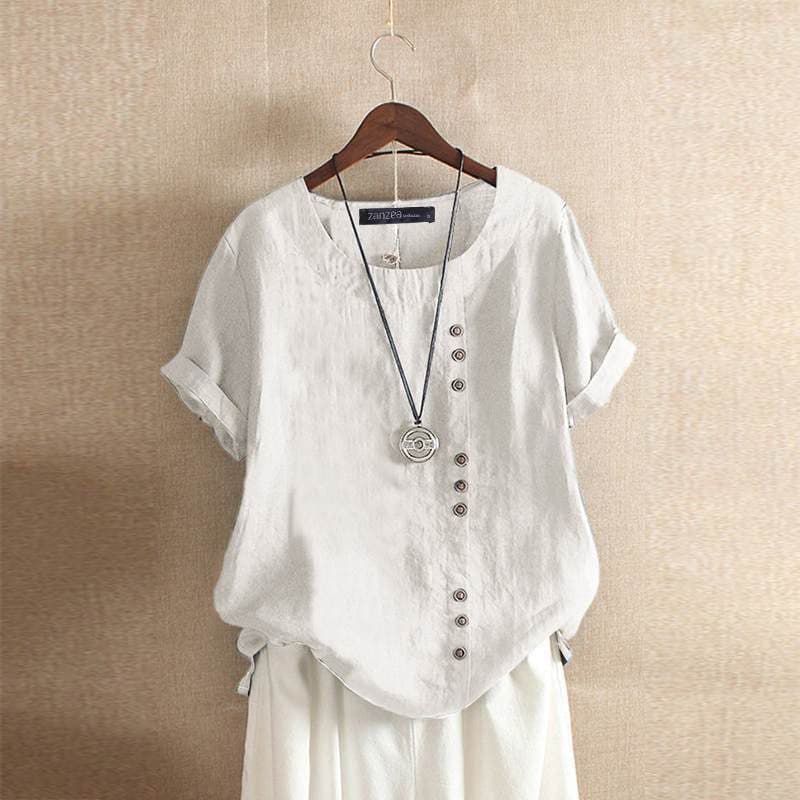 Blusa da donna a maniche corte con chiusura a bottoni